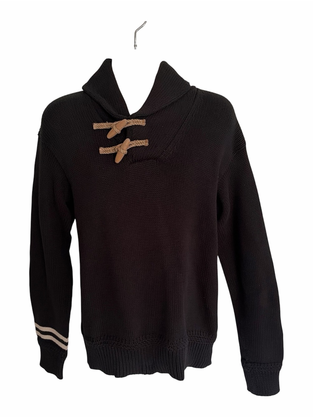 Ralph Lauren Vintage Rugby Black 100% Cotton Knit Sweater XLarge Toggle But